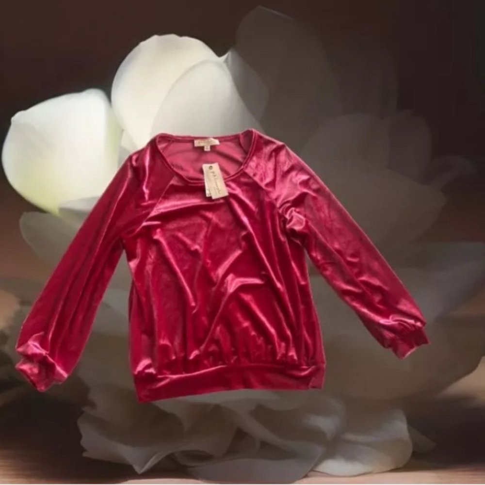 Philosophy Velour Long Sleeve Top Size SMALL Women's Pink Velvet Shirt
